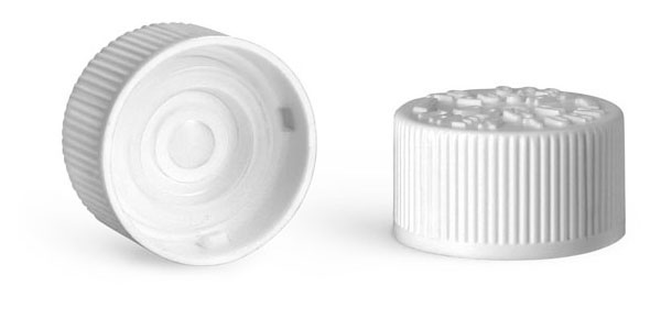 Plastic Caps, White Polypropylene Child Resistant Caps w/ LDPE Plug Liners For Purse Pak Vials          