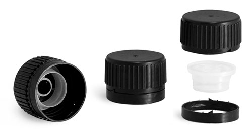 Black Polypro Ribbed Closures with Tamper Evident Seal and Pouring Insert