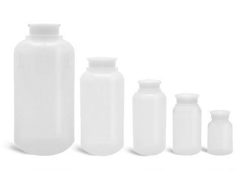 Laboratory Plastic Bottles, Natural LDPE Wide Mouth Leak Proof Water Bottles w/ Plug Seal Caps 