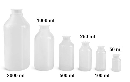 Laboratory Plastic Bottles, Natural LDPE Narrow Mouth Leak Proof Water Bottles w/ Plug Seal Caps 