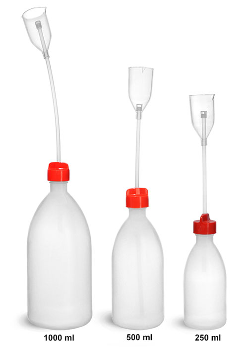 Plastic Laboratory Bottles, LDPE Adjustable Volume Bottles w/ A PMP Dispenser Cup  