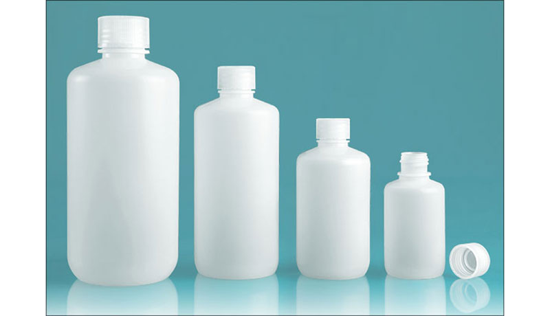 Lab Bottles, Leak Proof, Natural Polypropylene Narrow Mouth Water Bottles w/ Plastic Caps