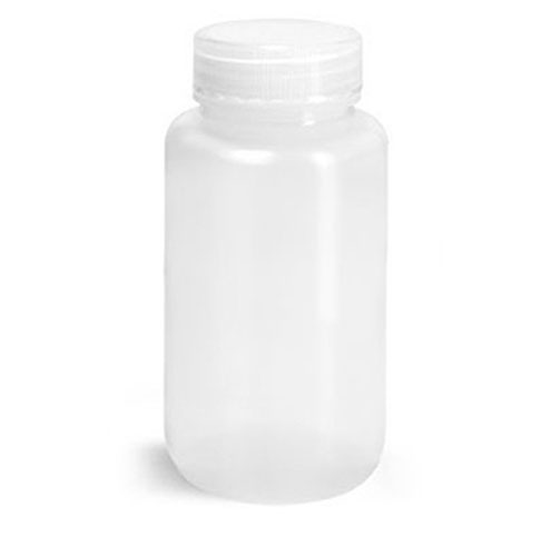 Lab Bottles, Leak Proof, Natural LDPE Wide Mouth Water Bottles w/ Plastic Caps