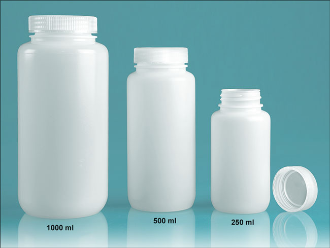 Laboratory Bottles, Plastic Leak Proof Narrow Mouth Water Bottles w/ Plastic Caps 