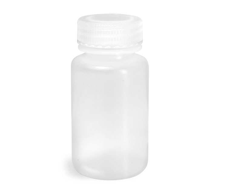 Lab Bottles, Leak Proof, Natural Polypro Wide Mouth Water Bottles w/ Plastic Caps