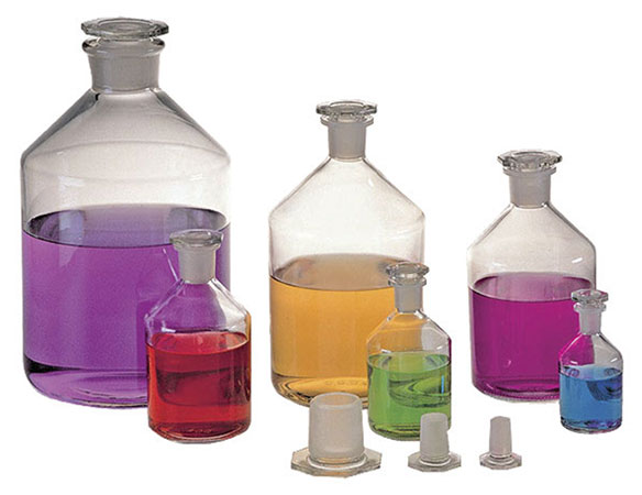 Glass Laboratory Bottles, Narrow Mouth Glass Reagent Bottles w/ Ground Glass Stoppers