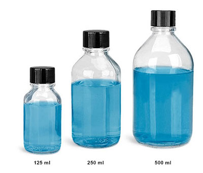Glass Laboratory Bottles, Clear Glass Media Bottles w/ PE Lined Black Phenolic Caps