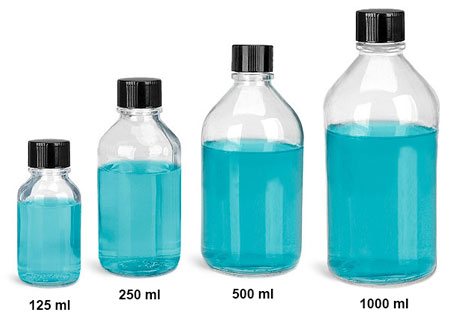 SKS Science Products - Glass Laboratory Bottles, 50 ml Clear Glass Media  Bottles w/ Blue Caps