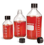 Clear Glass Graduated Media Bottles w/ Teflon Faced Rubber Lined Phenolic Caps