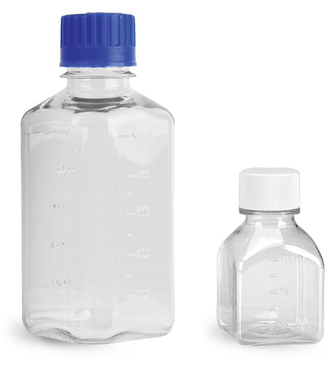 Sterile Square PET Media Bottles w/ Caps