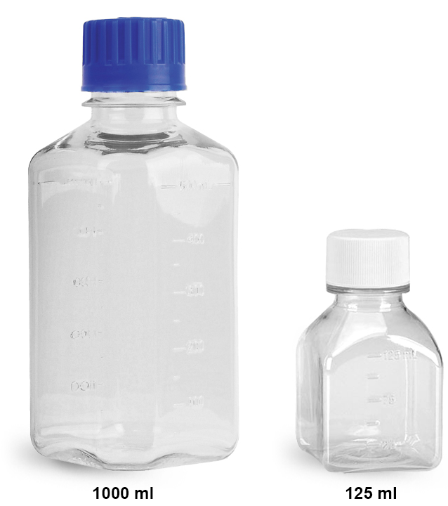 Plastic Laboratory Bottles, Sterile Square PET Media Bottles