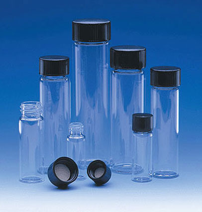 Glass Lab Vials, Clear Glass E-C Sample Lab Vials w/ Black Phenolic Rubber Lined Caps 