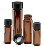 Glass Lab Vials, Amber Glass E-C Sample Lab Vials w/ Black Phenolic Rubber Lined Caps