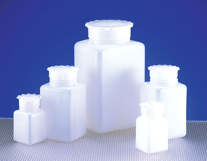 Natural HDPE Square Wide Mouth Bottles w/ Screw Caps & Internal Plug