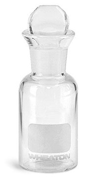 Glass Laboratory Bottles, Clear Glass BOD Bottles w/ Pennyhead Glass Stoppers & Writing Area