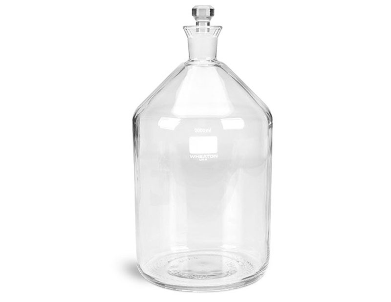 Glass Laboratory Bottles, 2L Clear Glass BOD Bottles w/ Glass Stoppers