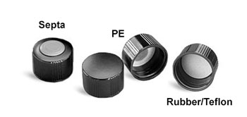 Plastic Caps, Lined Black Phenolic Screw Caps For Glass Media Bottles 