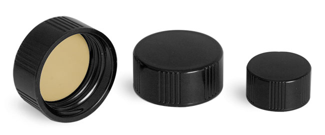 Plastic Caps, Black Phenolic Screw Caps w/ Teflon Faced 14B Rubber Liners  for E-Z Extraction Vials