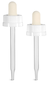 Child Resistant Caps, White Child Resistant Droppers w/ Glass Pipettes     