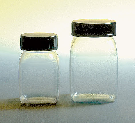 Clear PVC Square Wide Mouth Bottles w/ Screw Caps