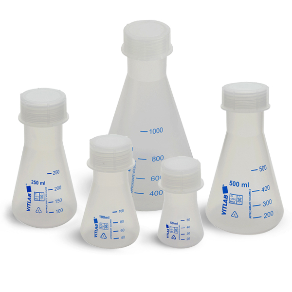 Polypropylene Plastic Erlenmeyer Flasks w/ Screw Caps