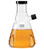 Clear Glass Trypisinzing Flasks w/ Pourout, Graduations and Rubber-Lined Screw Caps