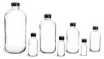 Clear Glass Round Lab Bottles w/ Cone Lined Caps