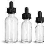 Glass Dropper Bottles, Clear Glass Boston Round Bottles w/ Black Child Resistant Glass Droppers