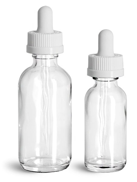 Laboratory Glass Bottles,  Clear Glass Rounds With Child Resistant Glass Droppers Droppers  