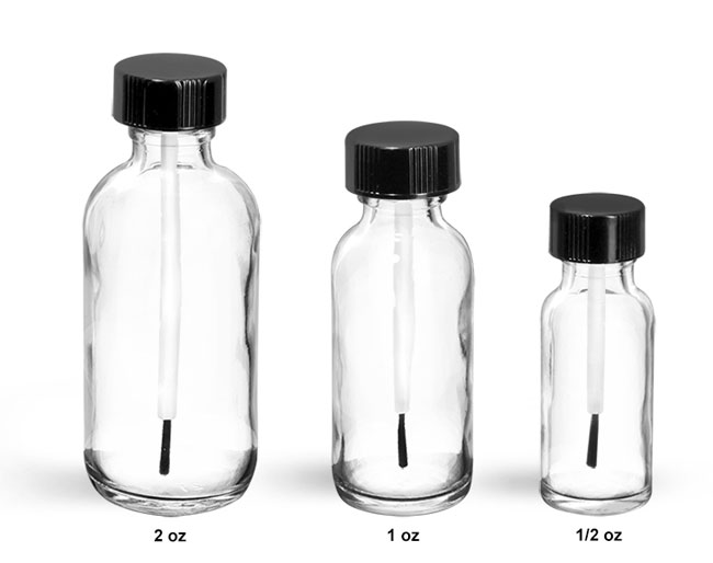 Glass Laboratory Bottles, Rounds with Black Brush Caps