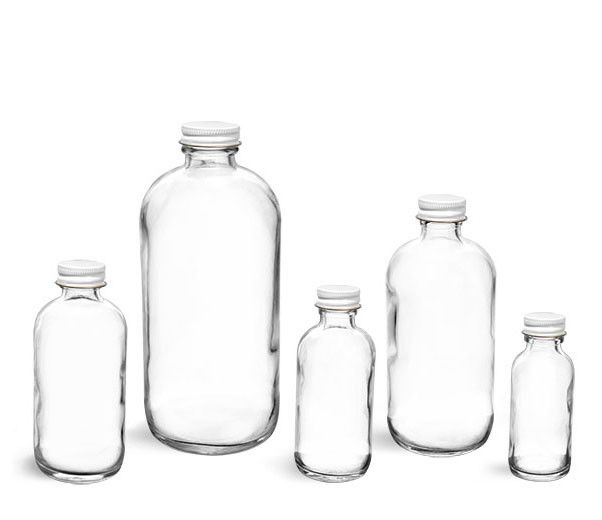 Flint Glass Lab Bottles w/ White Caps