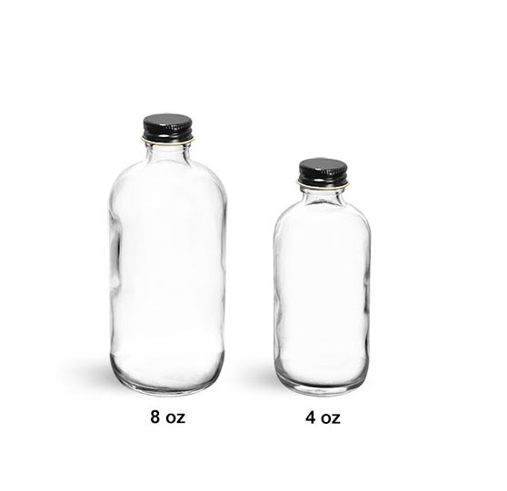 Flint Round Glass Laboratory Bottles with Black Foil Lined Caps