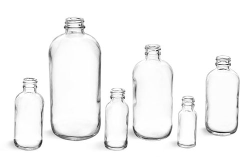 Glass Laboratory Bottles, Clear Glass Boston Rounds (Bulk), Caps Not Included            