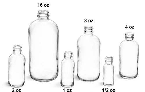 Glass Laboratory Bottles, Clear Glass Boston Rounds (Bulk), Caps Not Included             