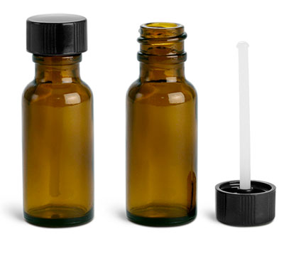 Glass Laboratory Bottles, Amber Rounds with PE Balled Rod Caps