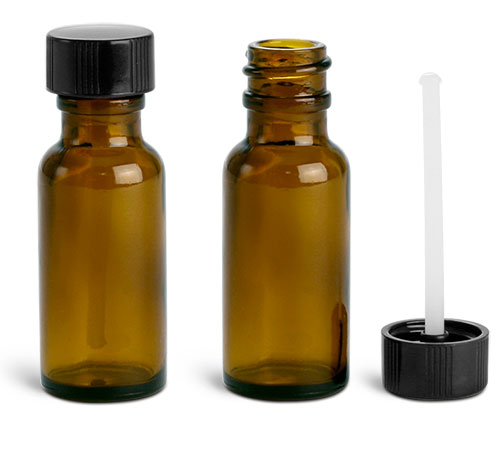Amber Glass Lab Bottles w/ Rod Caps
