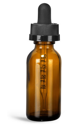 Laboratory Glass Bottles, Amber Glass Boston Round Bottles w/ Black Child Resistant Graduated Droppers 