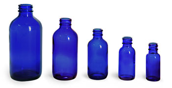 Glass Laboratory Bottles, Blue Glass Boston Rounds (Bulk), Caps Not Included 