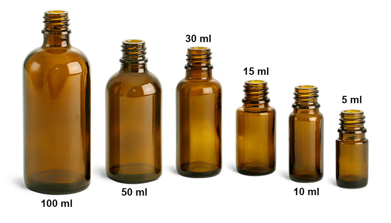 Laboratory Glass Bottles, Amber Glass Euro Dropper Bottles (Bulk), Caps NOT Included     