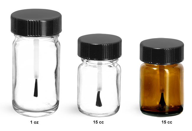 Clear Glass Laboratory Bottles with Black Brush Caps