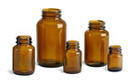 Glass Laboratory Bottles, Amber Glass Wide Mouth Pharmaceutical Rounds (Bulk)