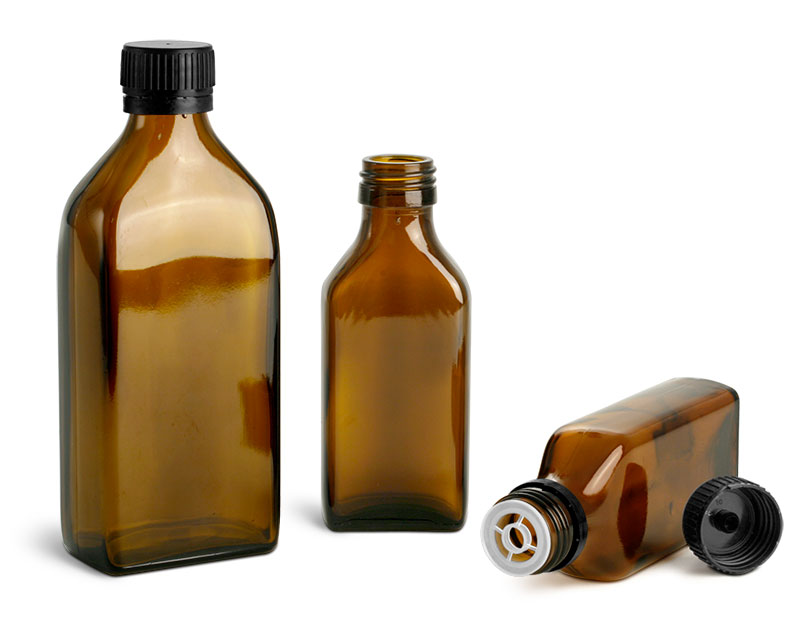 Amber Glass Lab Bottles w/ Black Caps
