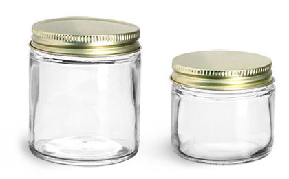 Clear Glass Lab Jars w/ Gold Plastisol Lined Caps