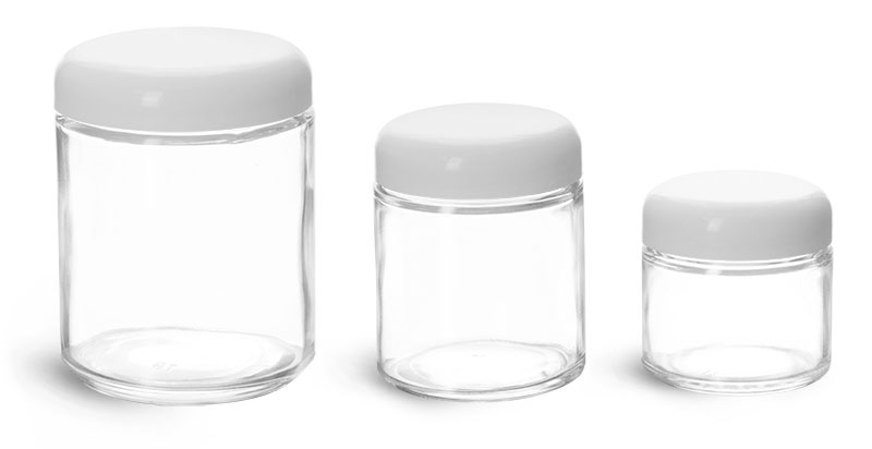 Glass Lab Jars w/ White Caps