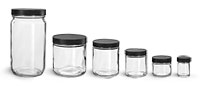 Clear Glass Jars w/ Black Ribbed PE Lined Caps 