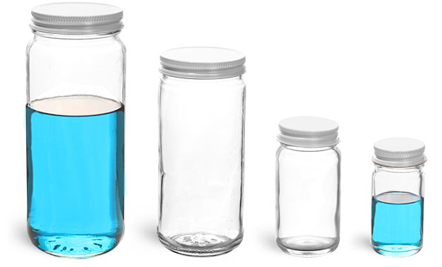 Clear Glass Paragon Lab Jars w/ White Caps