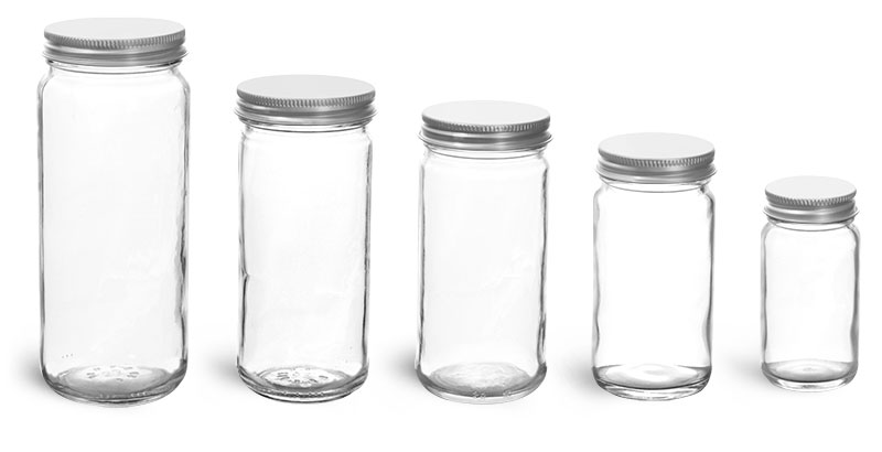 Clear Glass Lab Paragon Jars w/ Lined Aluminum Caps