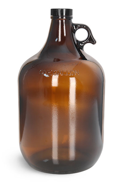 Amber Glass Jug w/ Black Cap