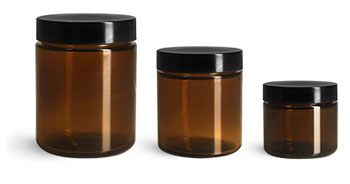 Laboratory Glass Jars, Amber Glass Straight Sided Jars w/ Black Phenolic Lined Caps     
