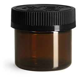 Laboratory Glass Jars, Amber Glass Straight Sided Jars w/ Black Child Resistant Caps  